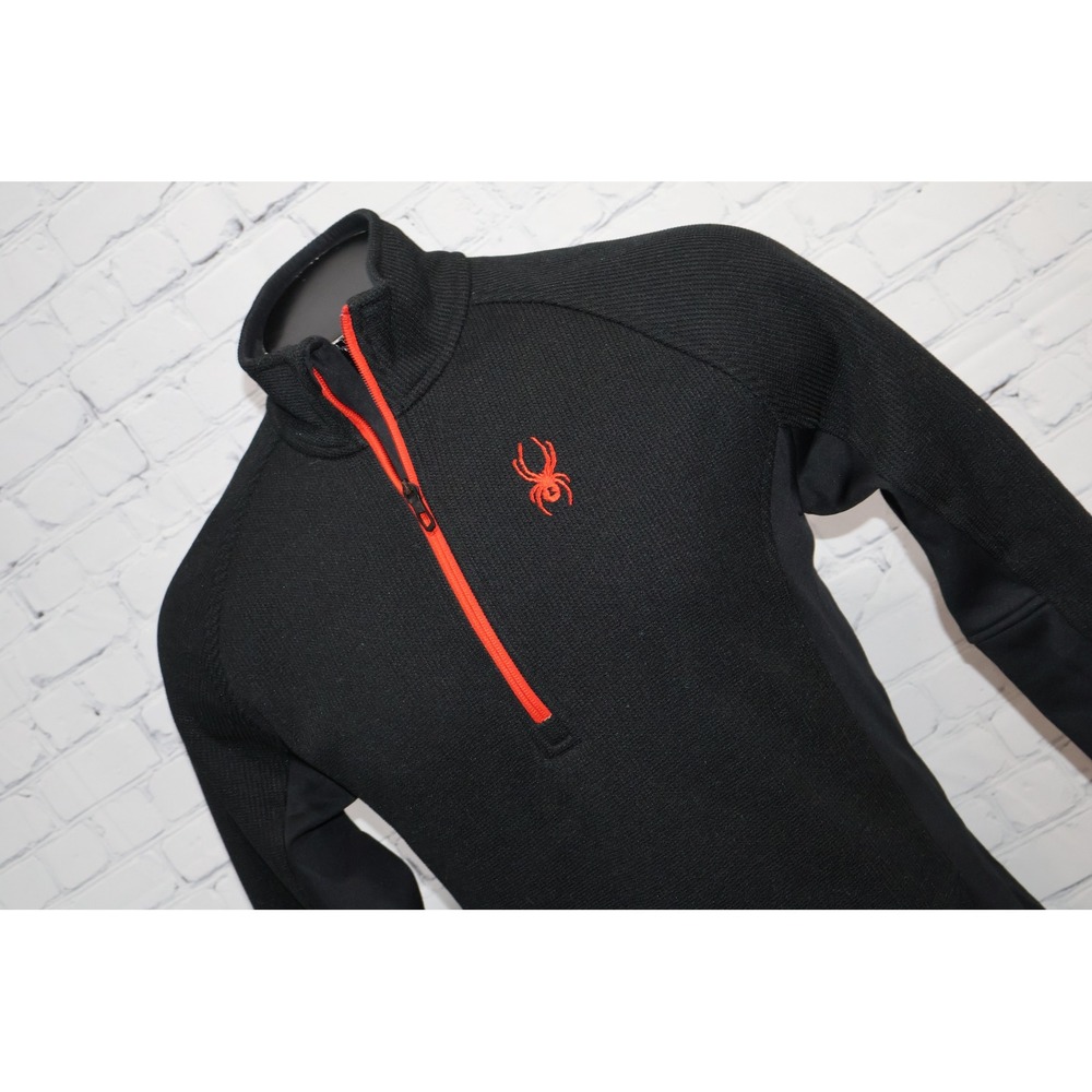 Spyder 1/4 Zip Fleece Pullover Mens Medium Black Red Logo Sweater Skiing Hiking